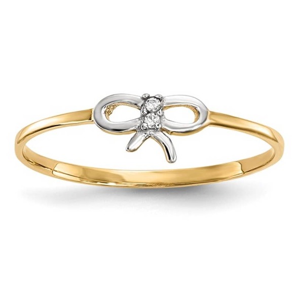 Solid 14K Yellow Gold Women's Bow CZ Ring Size 7